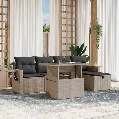 Set Divano da Giardino 6pz con Cuscini Grigio Chiaro Polyrattan - homemem39