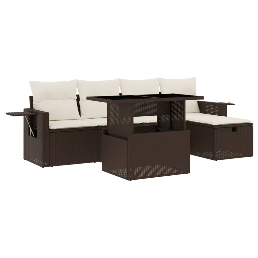 Set Divano da Giardino 6 pz con Cuscini Marrone in Polyrattan - homemem39