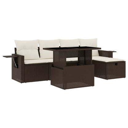 Set Divano da Giardino 6 pz con Cuscini Marrone in Polyrattan - homemem39