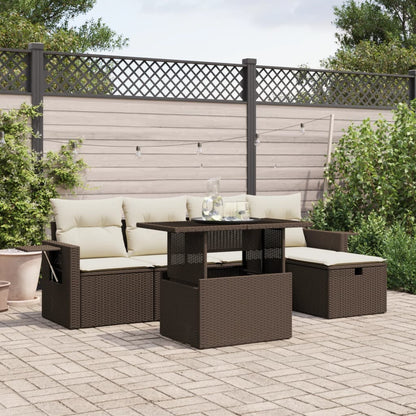 Set Divano da Giardino 6 pz con Cuscini Marrone in Polyrattan - homemem39