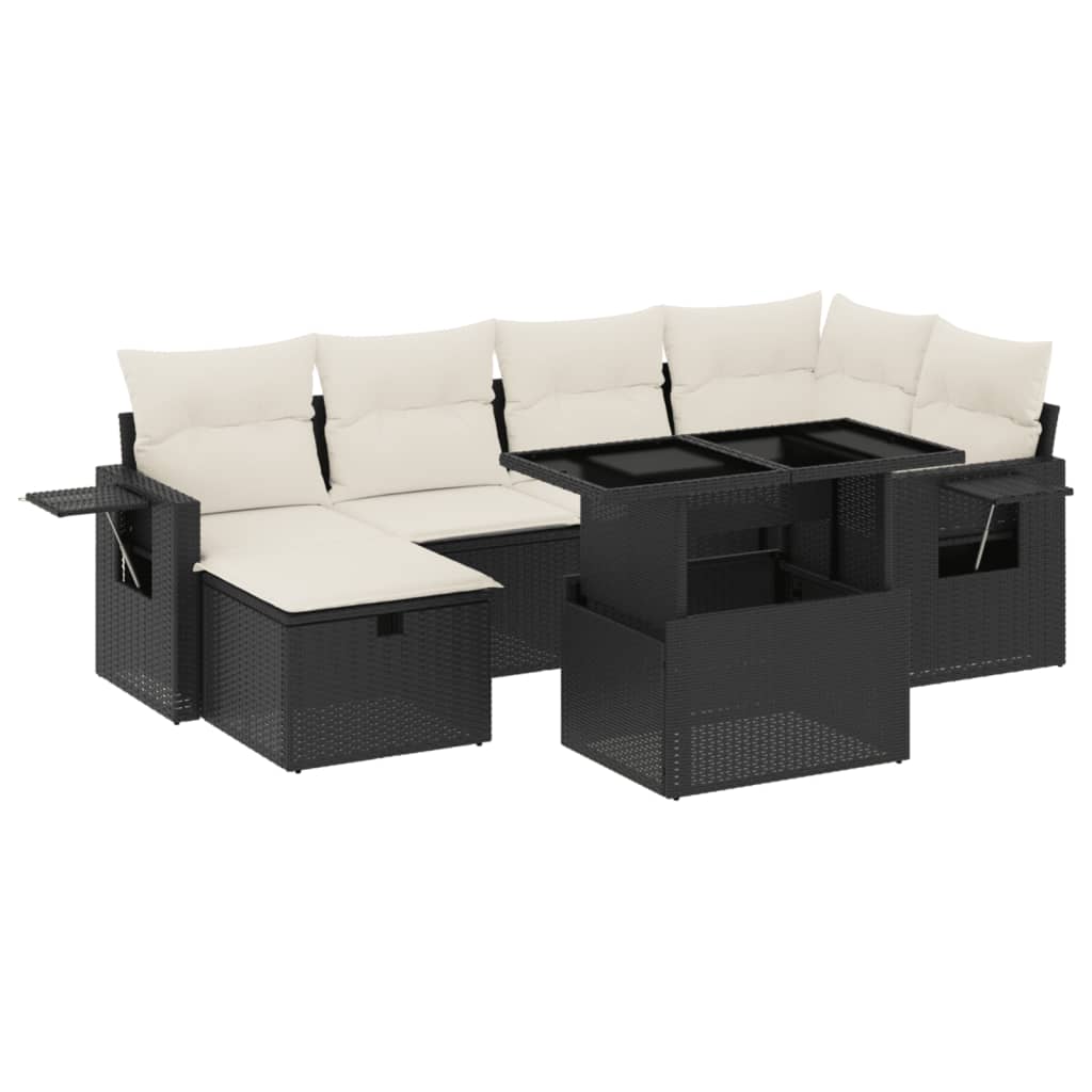 Set Divani da Giardino con Cuscini 7pz Nero Polyrattan | homemem39