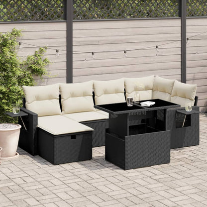 Set Divani da Giardino con Cuscini 7pz Nero Polyrattan | homemem39