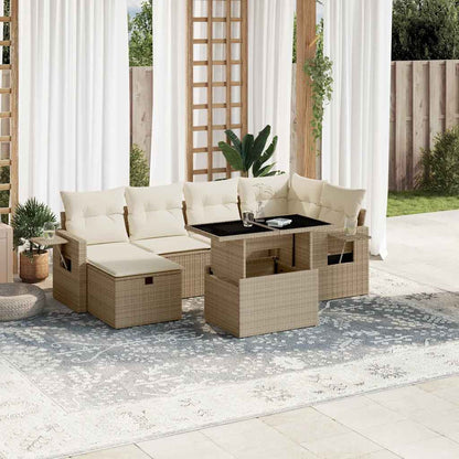 Set Divani da Giardino 7 pz con Cuscini Beige in Polyrattan - homemem39