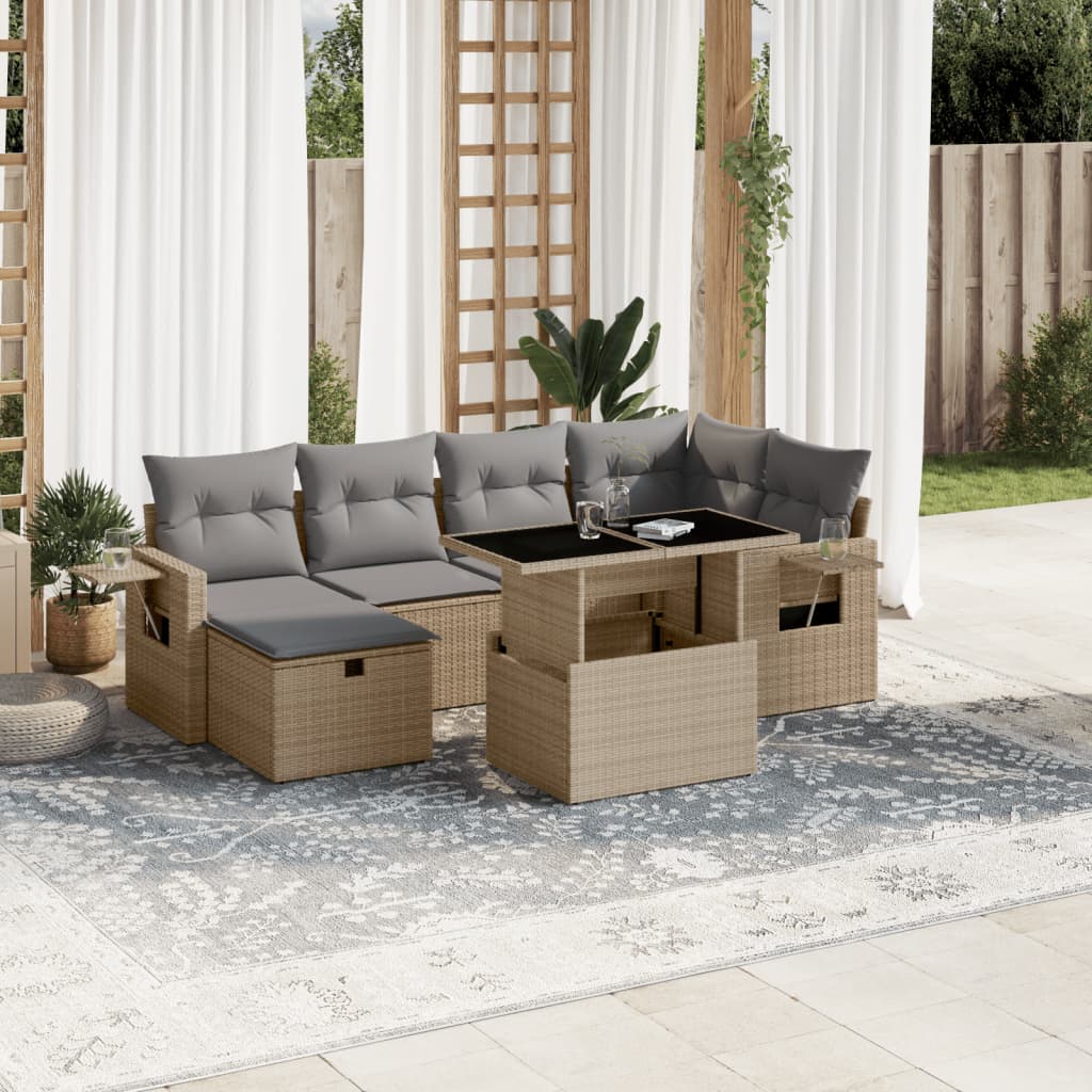 Set Divani da Giardino 7 pz con Cuscini Beige in Polyrattan - homemem39