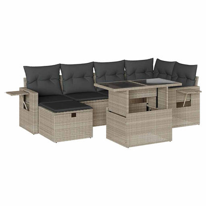 Set Divani da Giardino 7pz con Cuscini Grigio Chiaro Polyrattan - homemem39