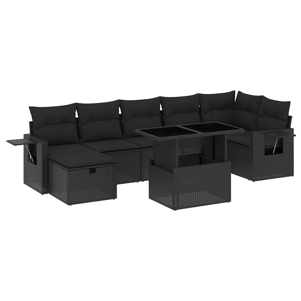 Set Divani da Giardino con Cuscini 8 pz Nero in Polyrattan | homemem39