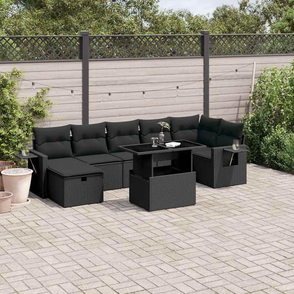 Set Divani da Giardino con Cuscini 8 pz Nero in Polyrattan | homemem39