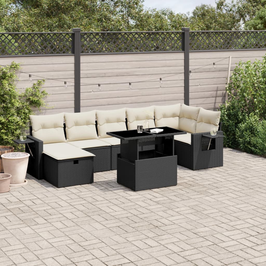 Set Divani da Giardino con Cuscini 8 pz Nero in Polyrattan - homemem39