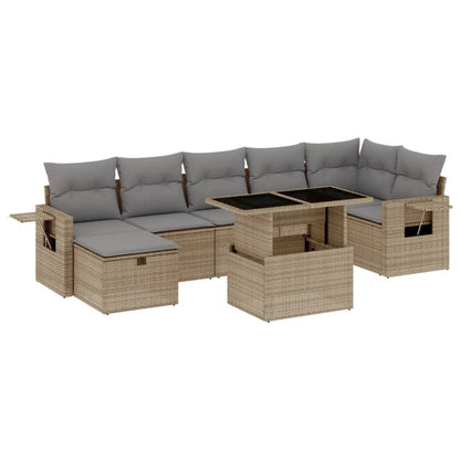 Set Divano da Giardino 8 pz con Cuscini Beige in Polyrattan - homemem39