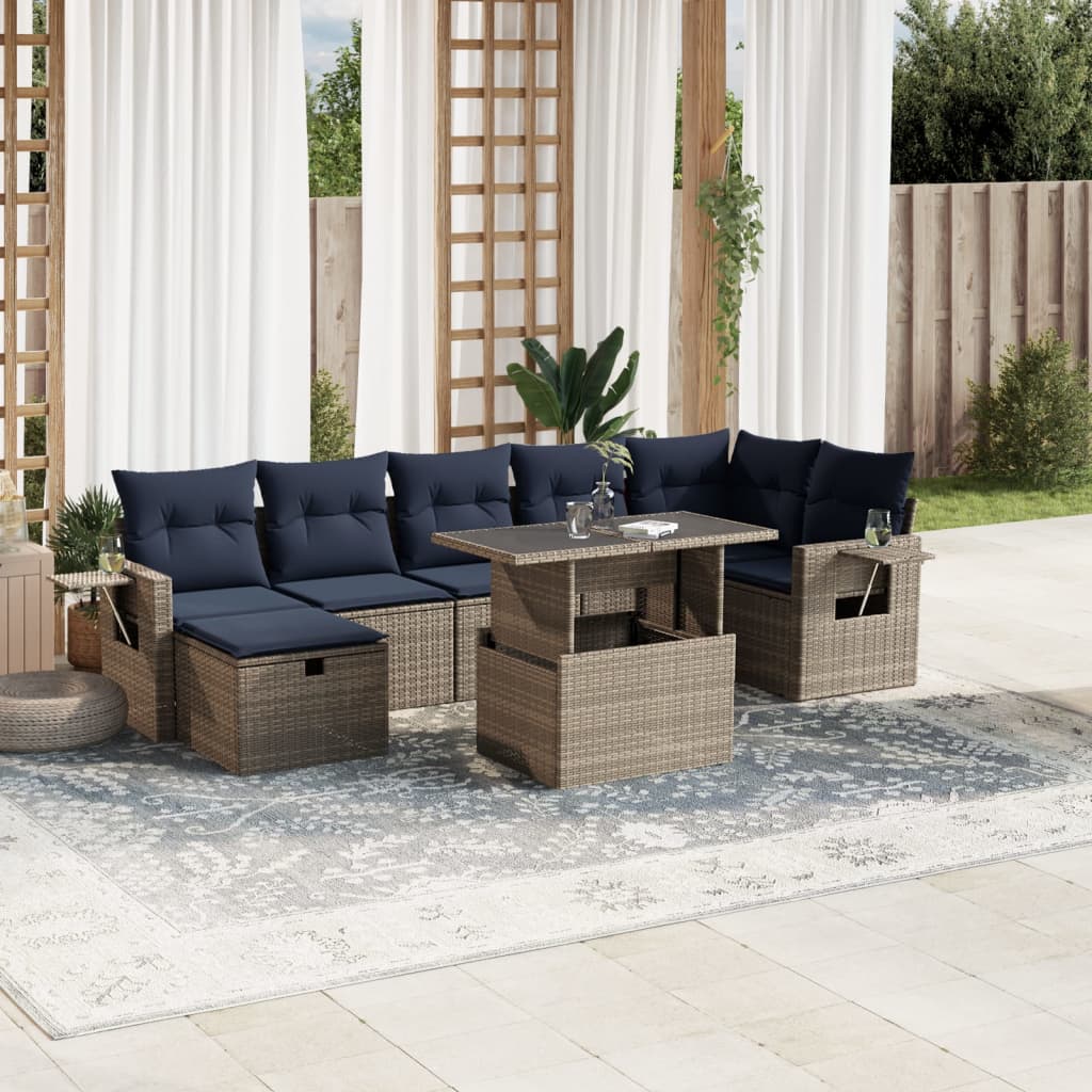 Set Divani da Giardino 8 pz con Cuscini Grigio in Polyrattan | homemem39