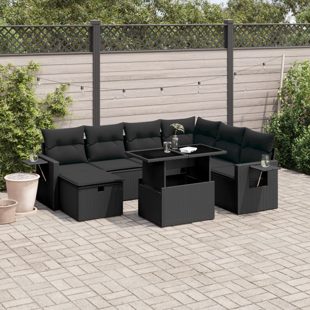 Set Divani da Giardino con Cuscini 8 pz Nero in Polyrattan | homemem39