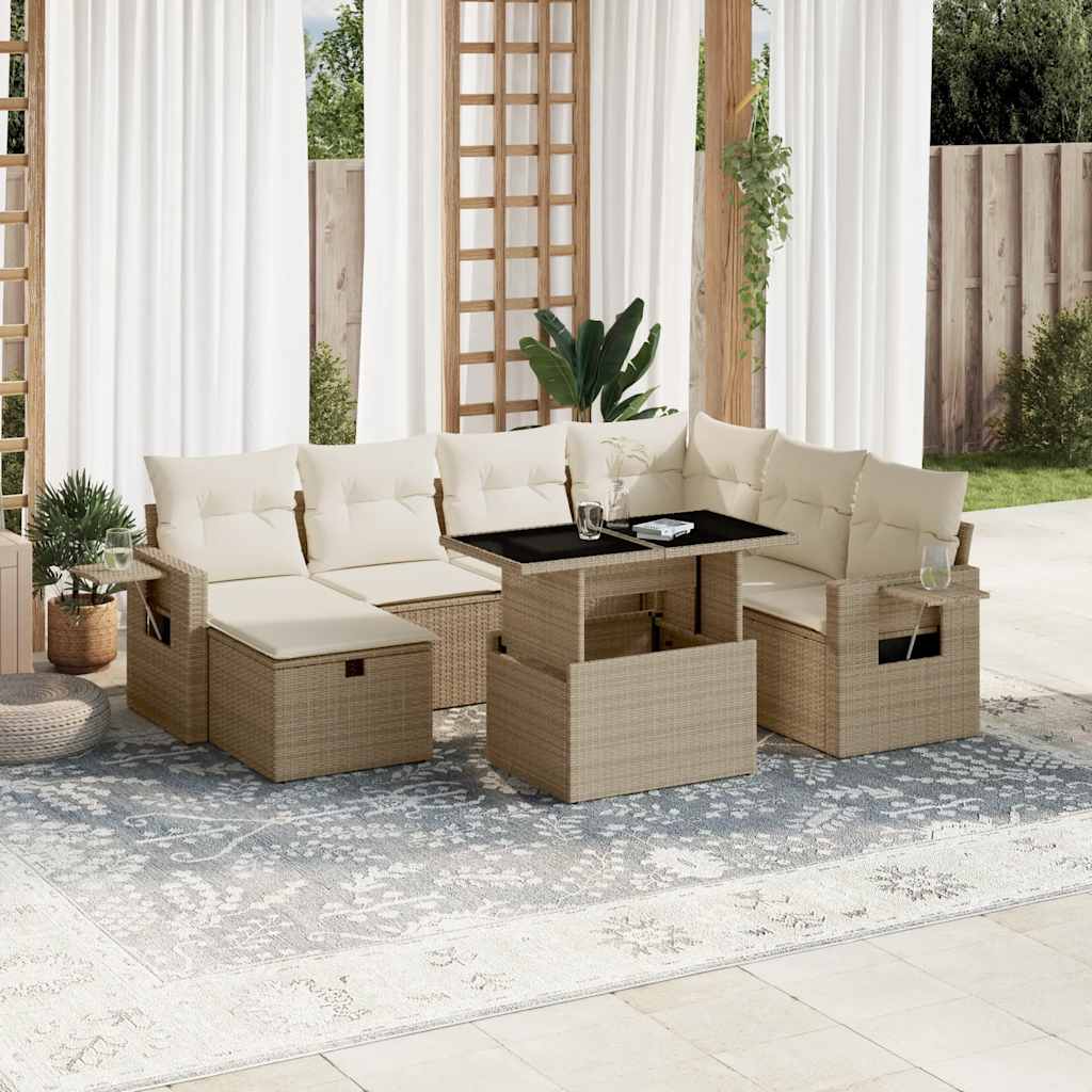 Set Divano da Giardino 8 pz con Cuscini Beige in Polyrattan | homemem39