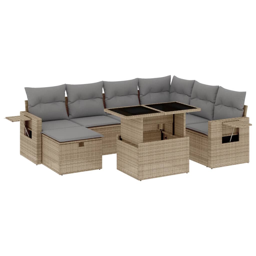Set Divano da Giardino 8 pz con Cuscini Beige in Polyrattan - homemem39