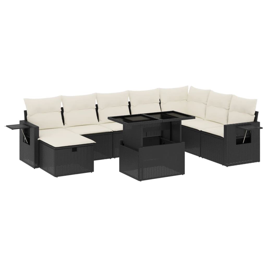 Set Divani da Giardino 9 pz con Cuscini Nero in Polyrattan - homemem39