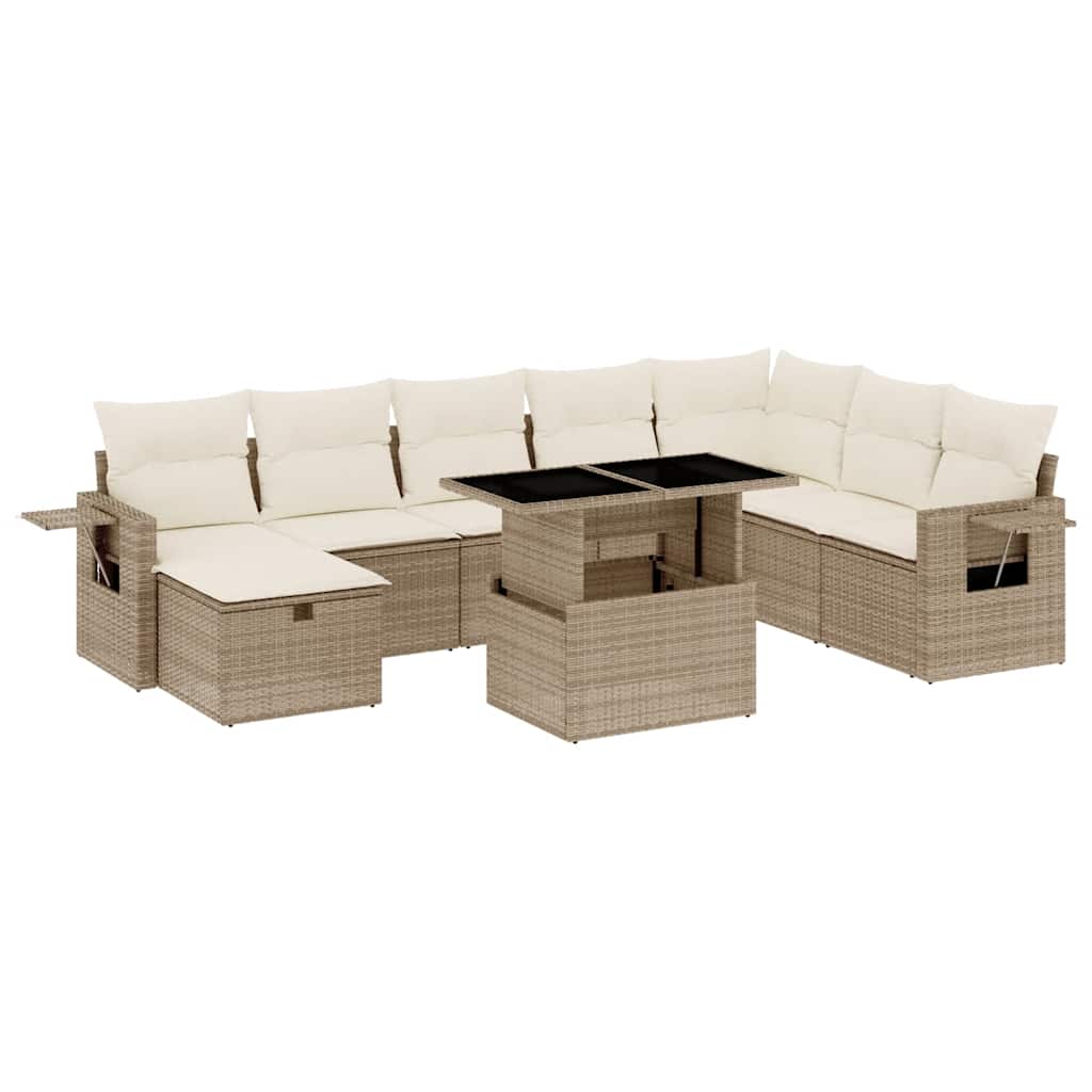 Set Divano da Giardino 9 pz con Cuscini Beige in Polyrattan - homemem39