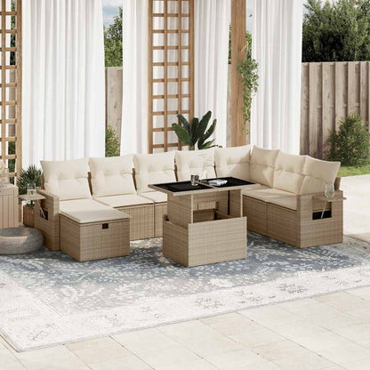 Set Divano da Giardino 9 pz con Cuscini Beige in Polyrattan | homemem39