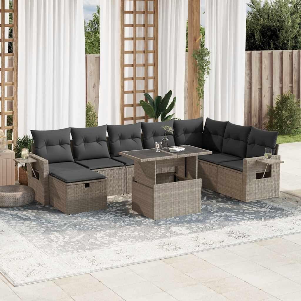 Set Divano da Giardino 9pz con Cuscini Grigio Chiaro Polyrattan - homemem39