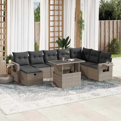 Set Divano da Giardino 9pz con Cuscini Grigio Chiaro Polyrattan - homemem39