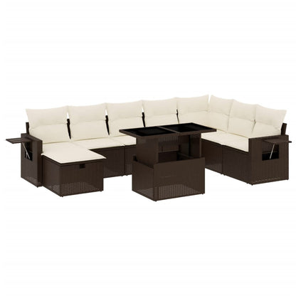 Set Divani da Giardino 9pz con Cuscini Marrone in Polyrattan - homemem39