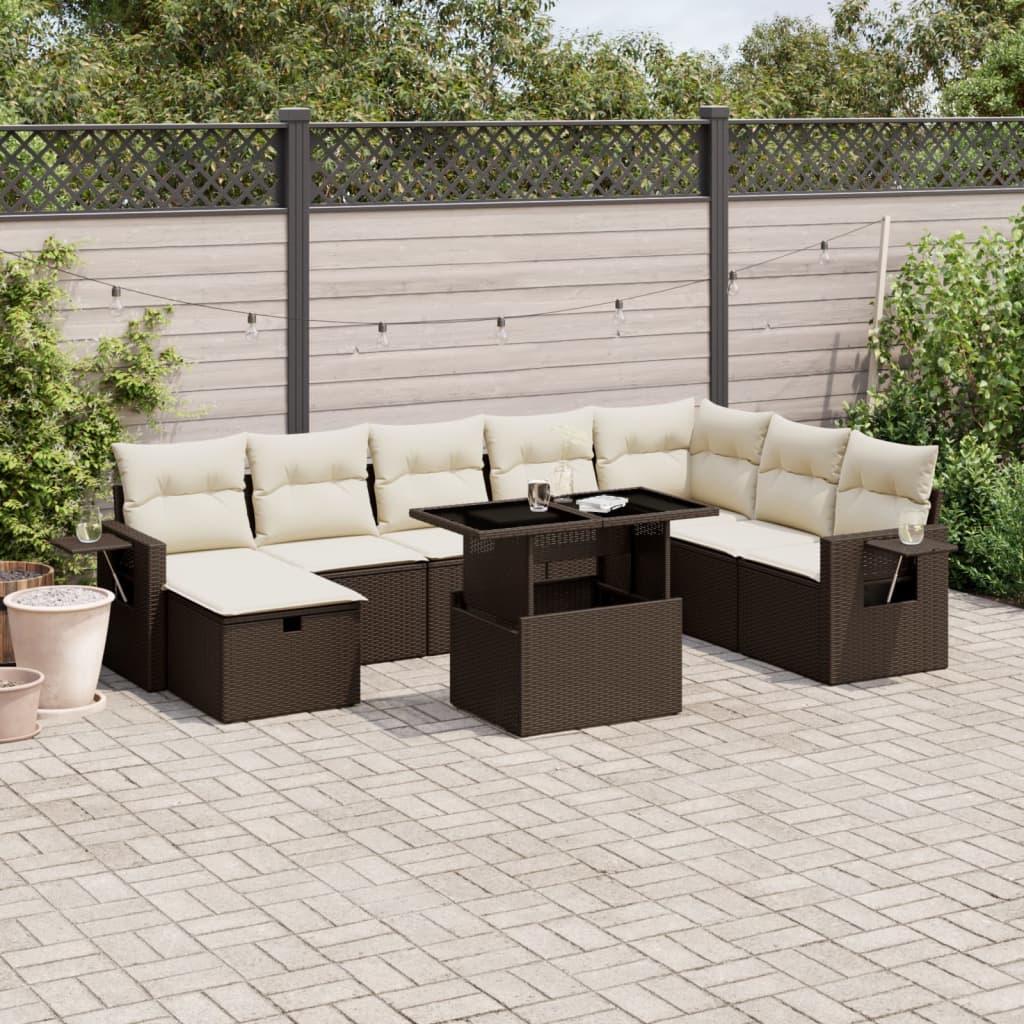 Set Divani da Giardino 9pz con Cuscini Marrone in Polyrattan - homemem39