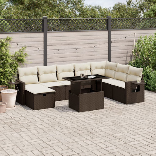 Set Divani da Giardino 9pz con Cuscini Marrone in Polyrattan - homemem39