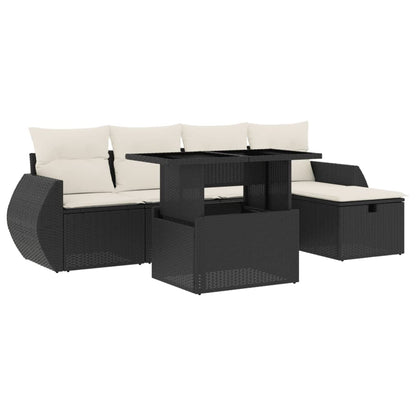 Set Divano da Giardino 6 pz con Cuscini Nero in Polyrattan - homemem39