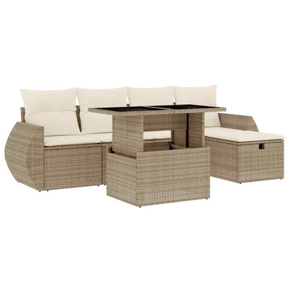 Set Divano da Giardino 6 pz con Cuscini Beige in Polyrattan - homemem39