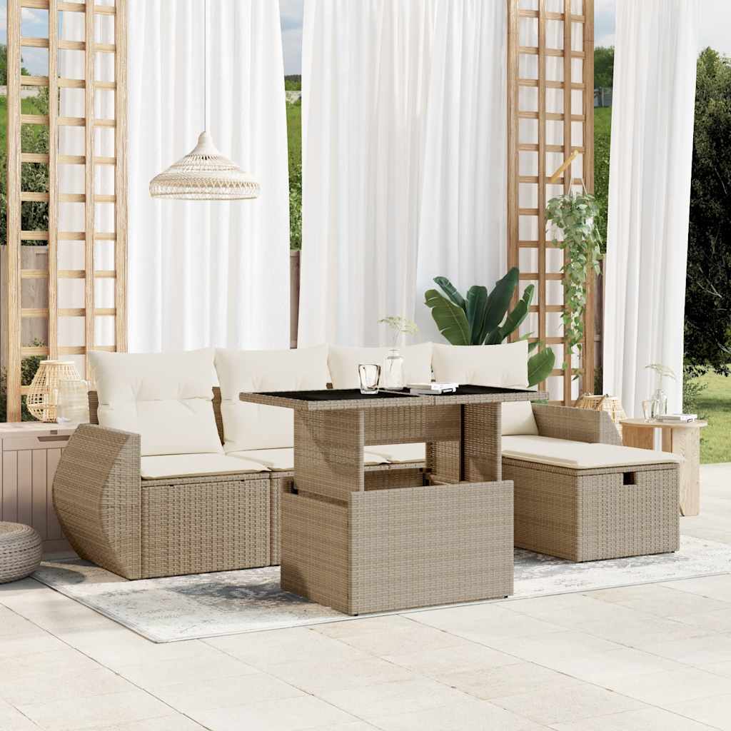 Set Divano da Giardino 6 pz con Cuscini Beige in Polyrattan - homemem39