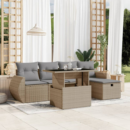 Set Divano da Giardino 6 pz con Cuscini Beige in Polyrattan - homemem39