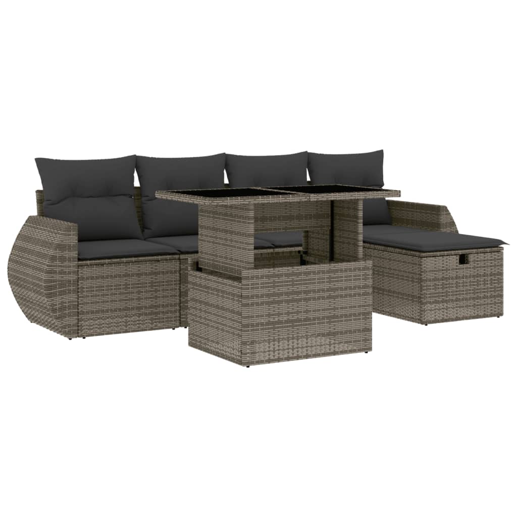 Set Divano da Giardino 6 pz con Cuscini Grigio in Polyrattan | homemem39