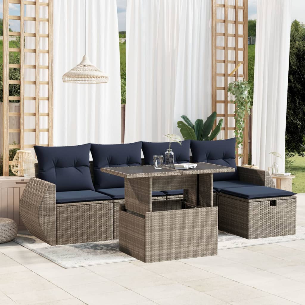 Set Divani da Giardino 6 pz con Cuscini Grigio in Polyrattan | homemem39