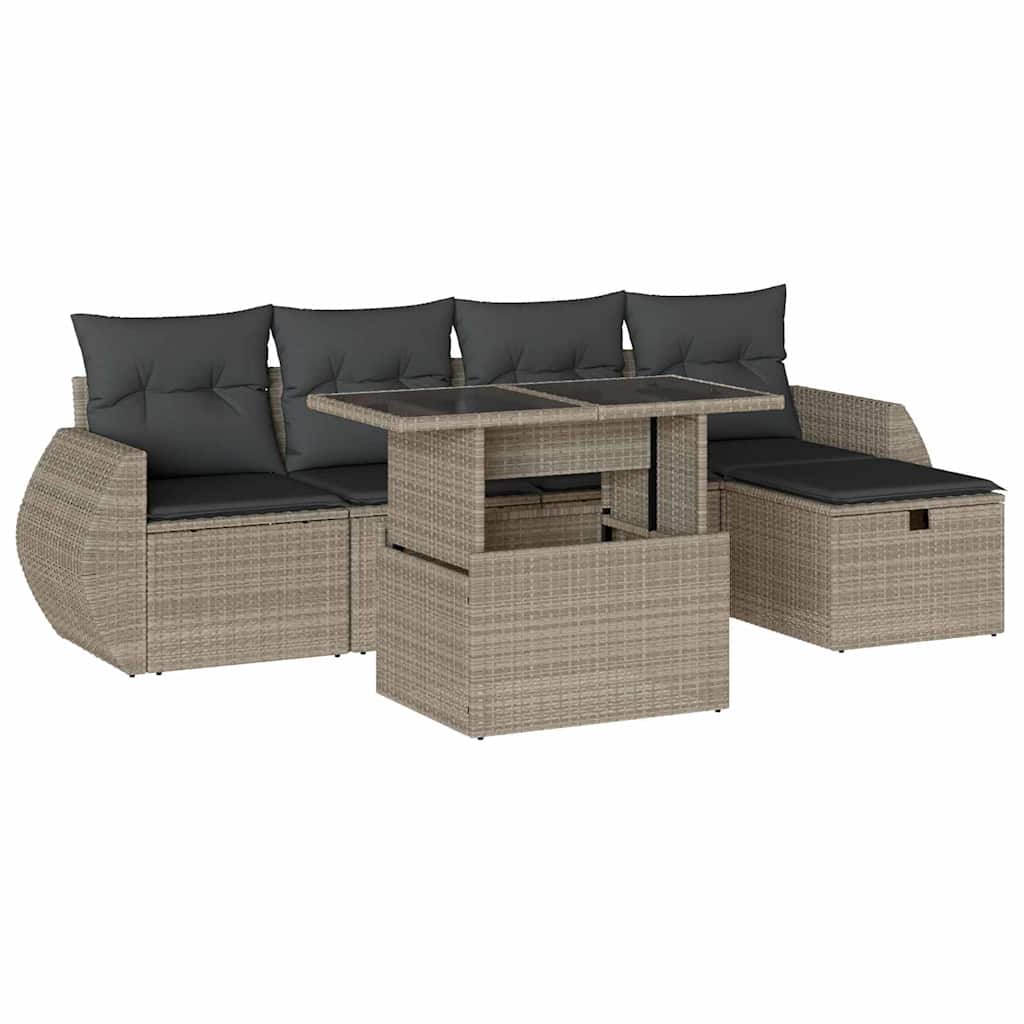 Set Divano da Giardino 6pz con Cuscini Grigio Chiaro Polyrattan - homemem39