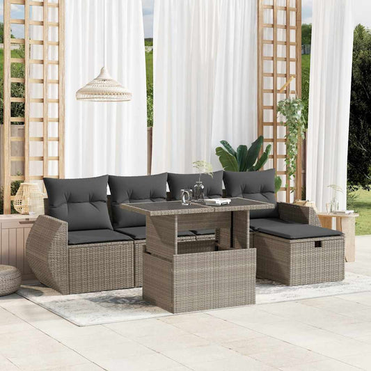 Set Divano da Giardino 6pz con Cuscini Grigio Chiaro Polyrattan - homemem39