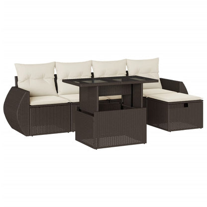 Set Divano da Giardino 6 pz con Cuscini Marrone in Polyrattan - homemem39