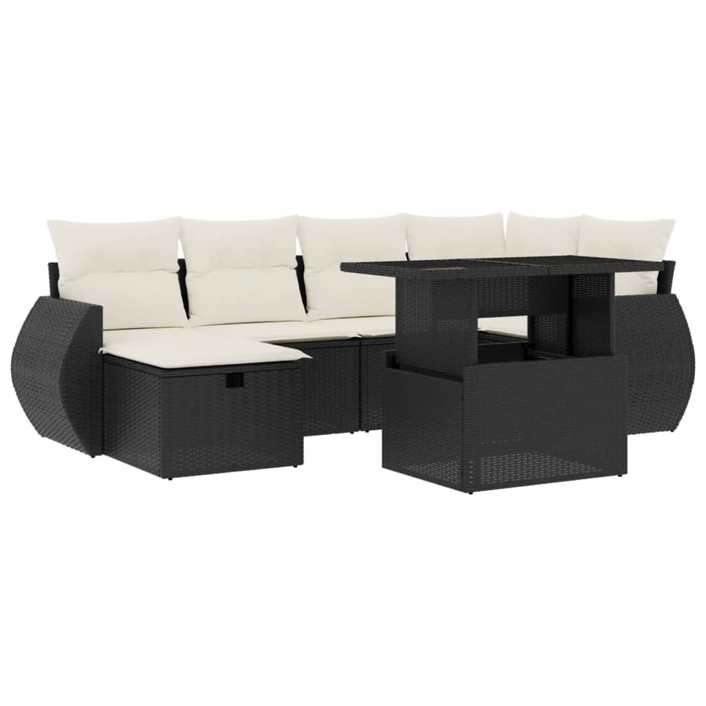 Set Divani da Giardino con Cuscini 7pz Nero Polyrattan | homemem39