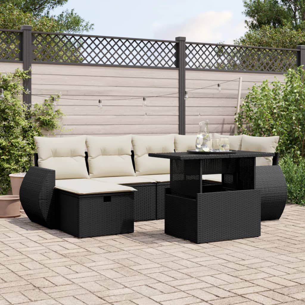 Set Divani da Giardino con Cuscini 7pz Nero Polyrattan | homemem39