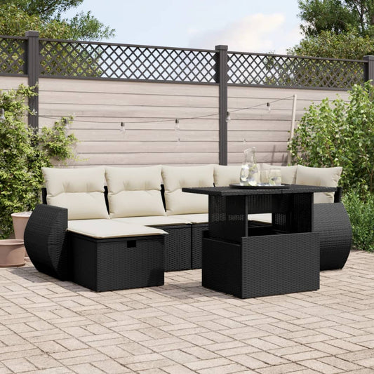 Set Divani da Giardino con Cuscini 7pz Nero Polyrattan - homemem39