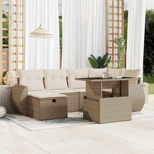 Set Divani da Giardino 7 pz con Cuscini Beige in Polyrattan - homemem39