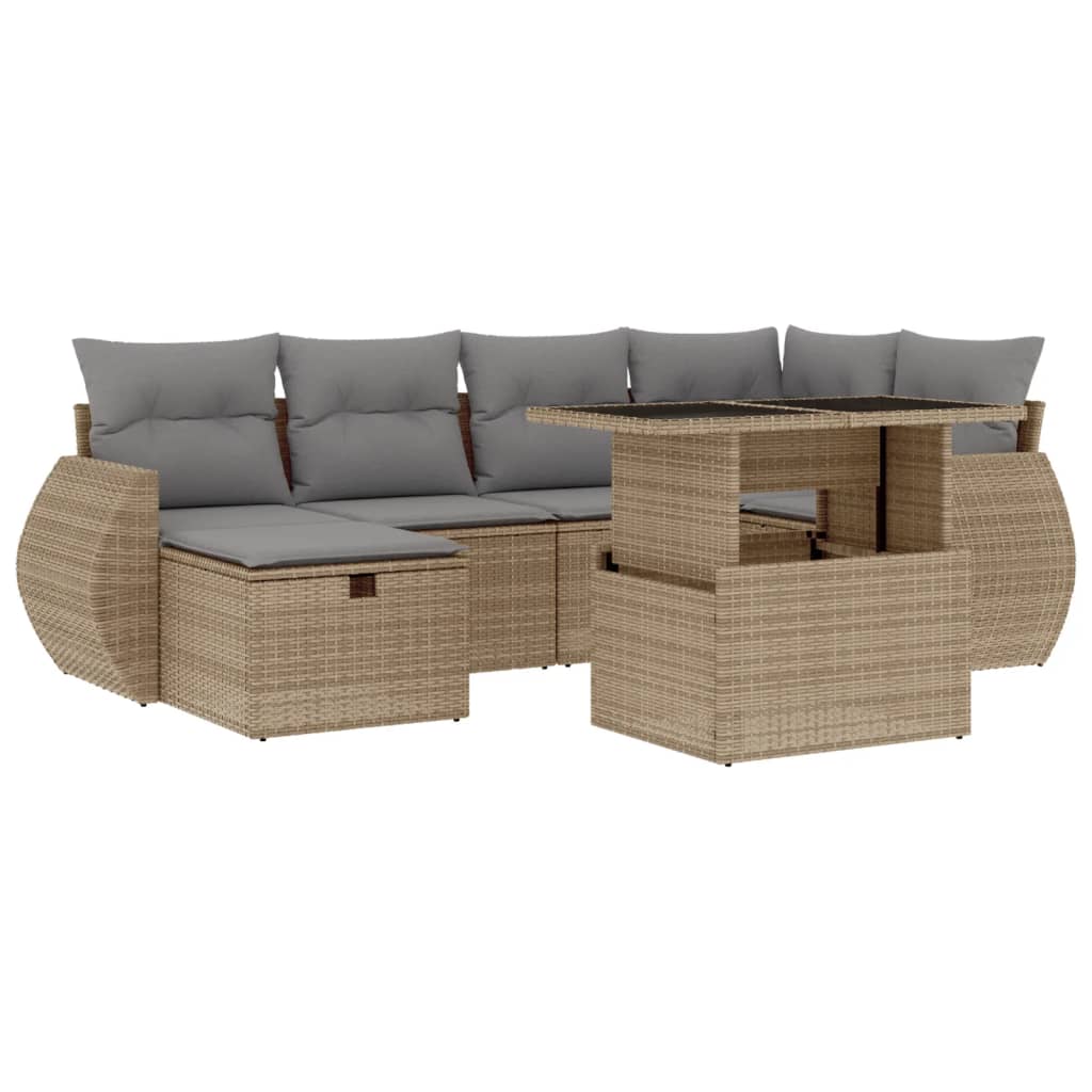 Set Divani da Giardino 7 pz con Cuscini Beige in Polyrattan - homemem39