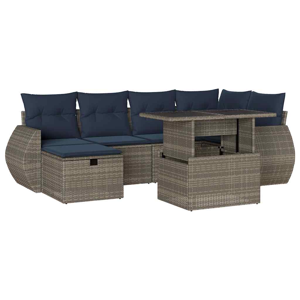 Set Divani da Giardino 7 pz con Cuscini Grigio in Polyrattan | homemem39