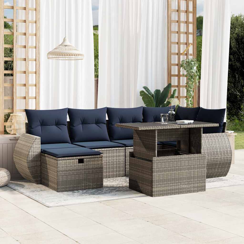 Set Divani da Giardino 7 pz con Cuscini Grigio in Polyrattan