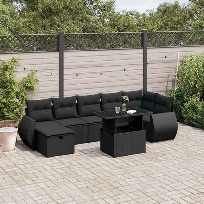 Set Divani da Giardino con Cuscini 8 pz Nero in Polyrattan | homemem39