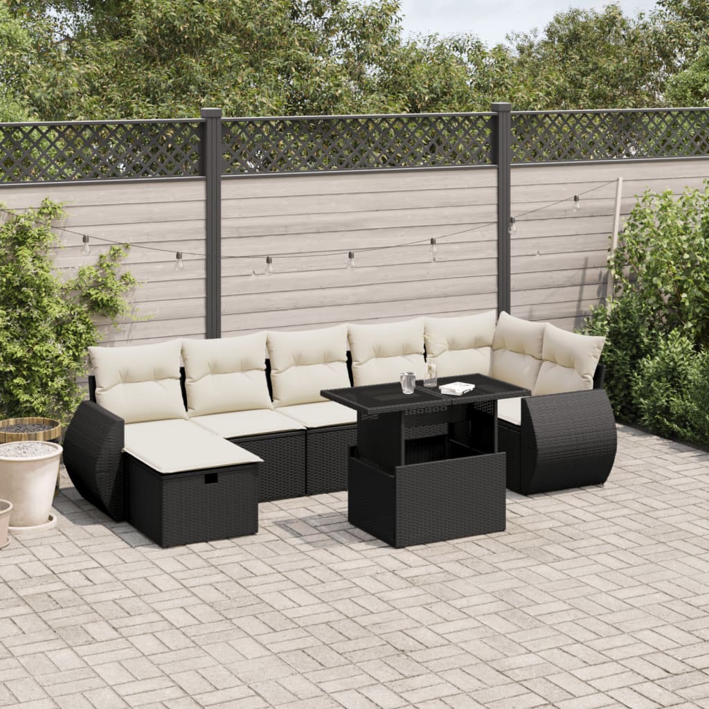 Set Divani da Giardino con Cuscini 8 pz Nero in Polyrattan - homemem39