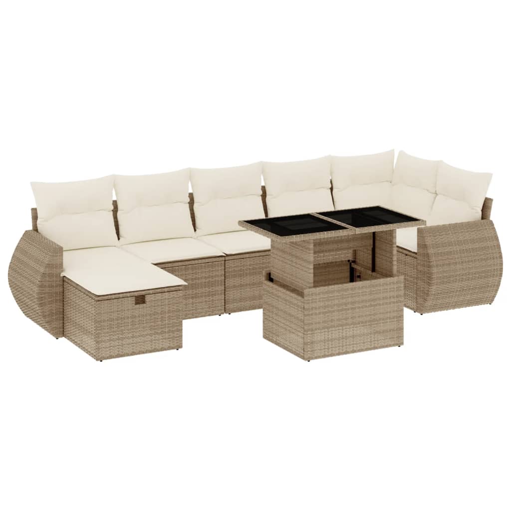 Set Divano da Giardino 8 pz con Cuscini Beige in Polyrattan | homemem39