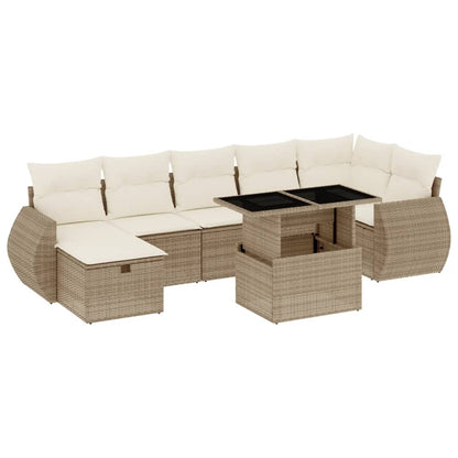 Set Divano da Giardino 8 pz con Cuscini Beige in Polyrattan - homemem39