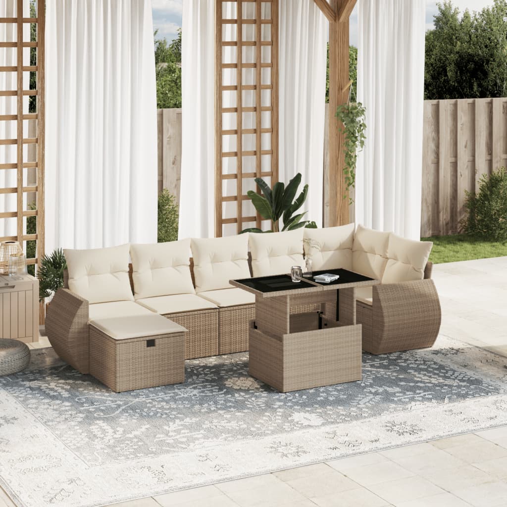 Set Divano da Giardino 8 pz con Cuscini Beige in Polyrattan | homemem39