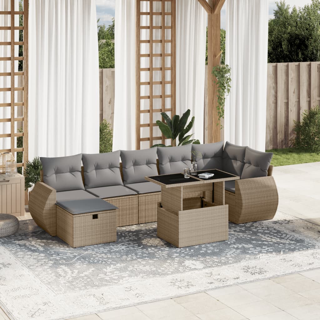 Set Divano da Giardino 8 pz con Cuscini Beige in Polyrattan - homemem39