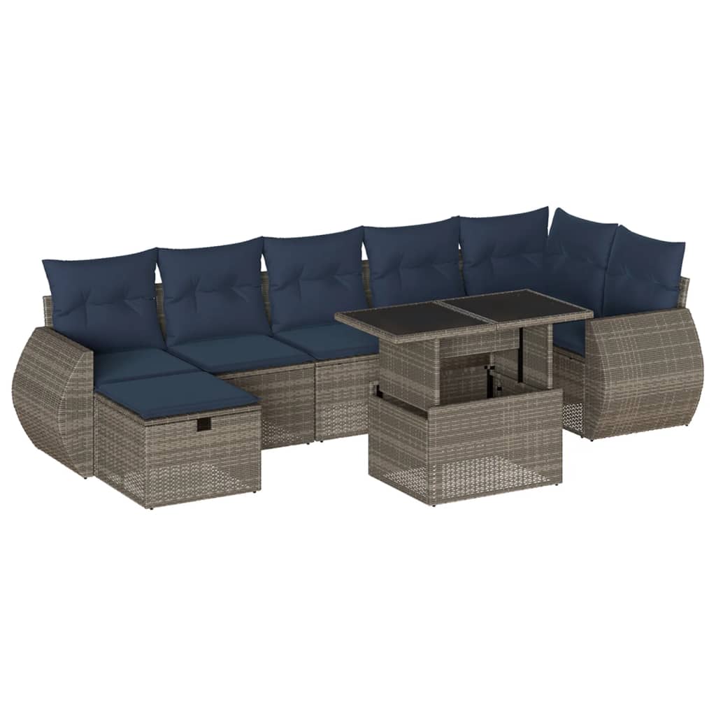 Set Divani da Giardino 8 pz con Cuscini Grigio in Polyrattan | homemem39