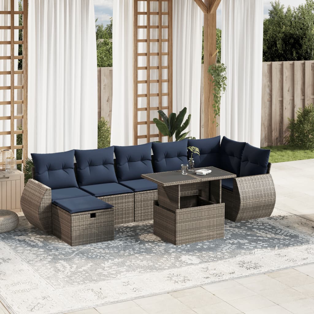 Set Divani da Giardino 8 pz con Cuscini Grigio in Polyrattan