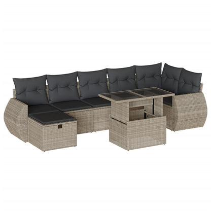 Set Divano da Giardino 8pz con Cuscini Grigio Chiaro Polyrattan - homemem39